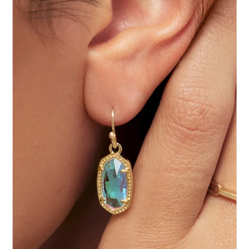 Kendra Scott Lee Gold Drop Earrings in Lilac Abalone / Dichroic Glass